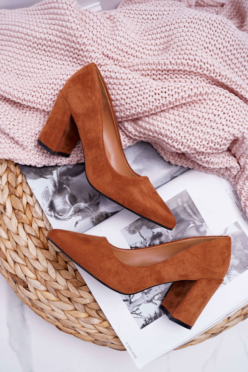 Czółenka Damskie Na Słupku Zamszowe Camel Femmini