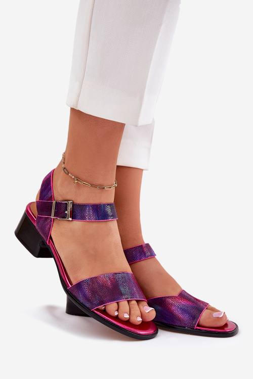 Skórzane Sandały Damskie Na Obcasie Maciejka N6802-15 Fuksja