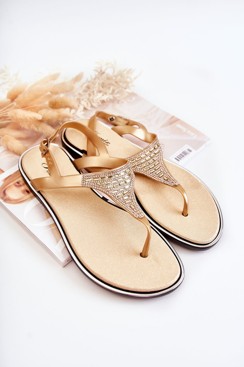 Damskie Sandały Japonki Z Ozdobami Złote Atlanta