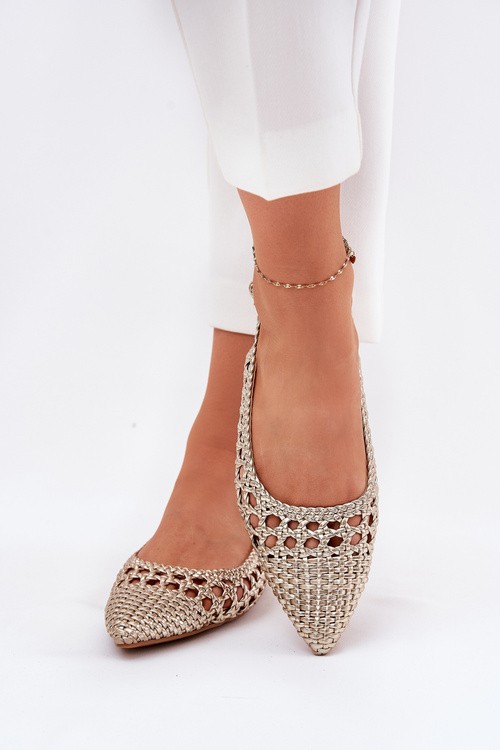 Baleriny Z Plecionką Na Płaskim Obcasie Złote Carollese
