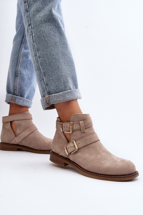 Damskie Botki Na Płaskim Obcasie Z Paskami Jasnobeżowe Melviana