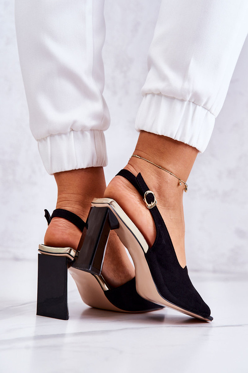 Zamszowe Sandałki Na Słupku Czarne Fiorine