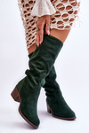 Damskie Zamszowe Kozaki Z Ażurowym Wzorem Zielone Enrissa