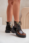 Skórzane Ocieplane Botki Na Platformie I Płaskim Obcasie Maciejka 06140-25 Złoto-Czarne