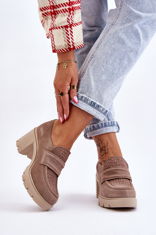 Zamszowe Półbuty Na Słupku I Platformie Ciemnobeżowe Lemar Arabell