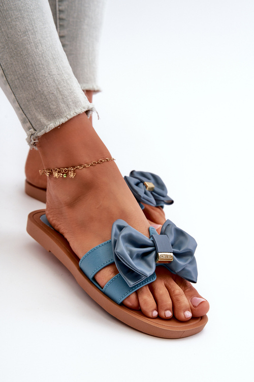 Klapki Damskie Z Kokardą Niebieskie Rivarina