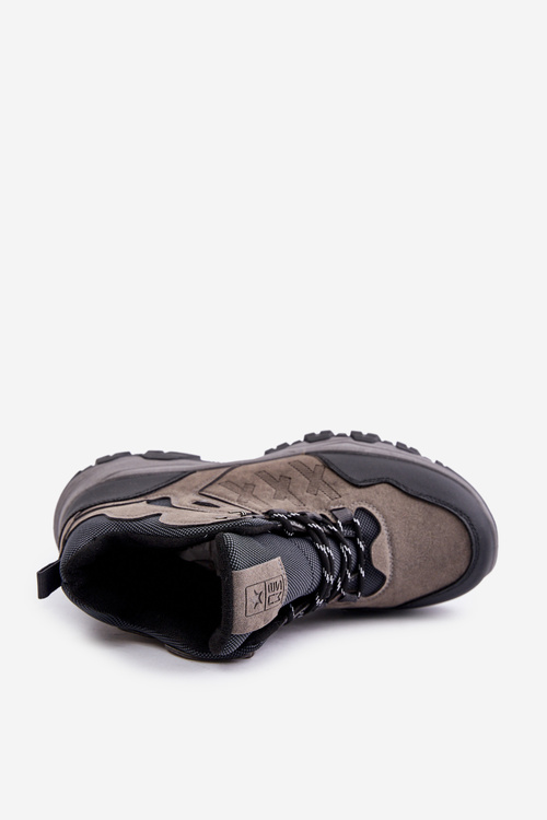 Ocieplane Buty Trekkingowe Męskie Sznurowane Szare Zerista