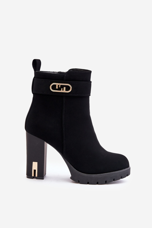 Ocieplane Botki Damskie Na Słupku Na Zamek Czarne Narielis