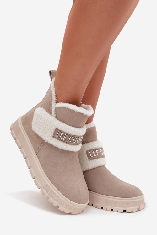 Śniegowce Botki Damskie Z Naturalnego Zamszu Z Kożuszkiem Lee Cooper LCJ-25-01-3739 Szare