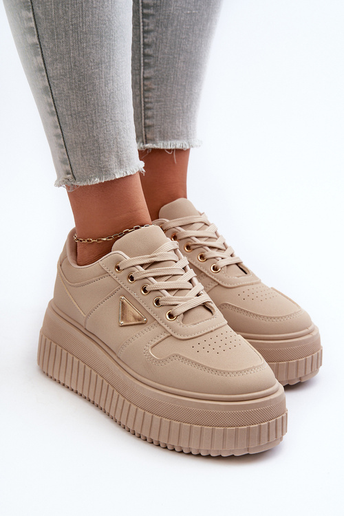 Sneakersy Damskie Z Eko Skóry Na Masywnej Platformie Beżowe Chrisstin