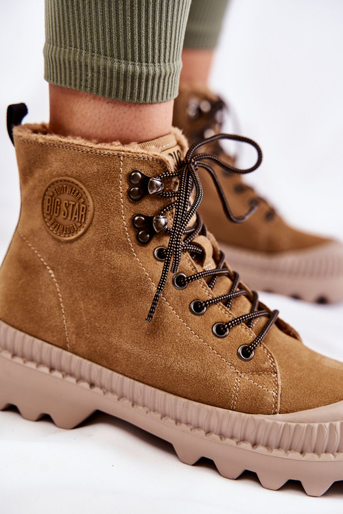 Zamszowe Ocieplane Botki Trapery Big Star KK274521 Beżowe