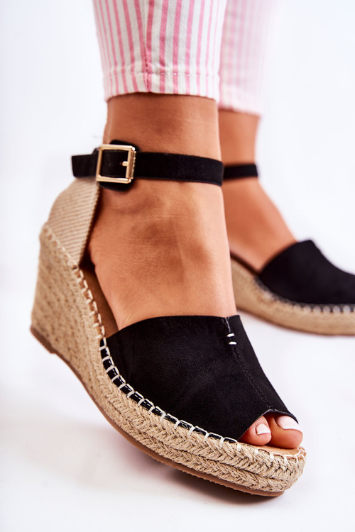 Wygodne Damskie Sandały Na Koturnie Czarne Dellia