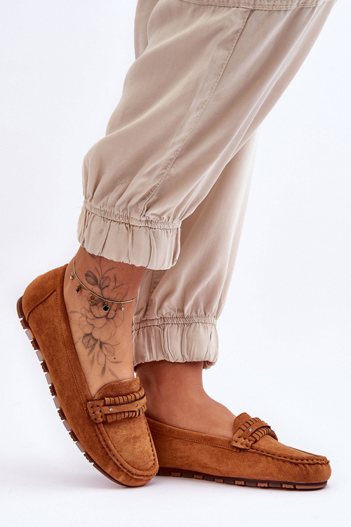 Damskie Zamszowe Mokasyny Camel Clorie