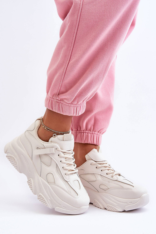 Sneakersy Damskie Na Masywnej Platformie Beżowe Agnenia