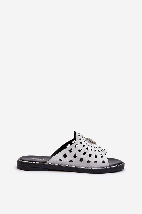 Błyszczące Klapki Damskie Na Płaskim Obcasie Z Ozdobą Srebrne Ebirena