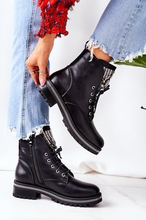 Ocieplane Workery Z Cyrkoniami Czarne Attention