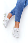 Ażurowe Skórzane Tenisówki Półbuty Slip-On Maciejka Białe 03512B-11