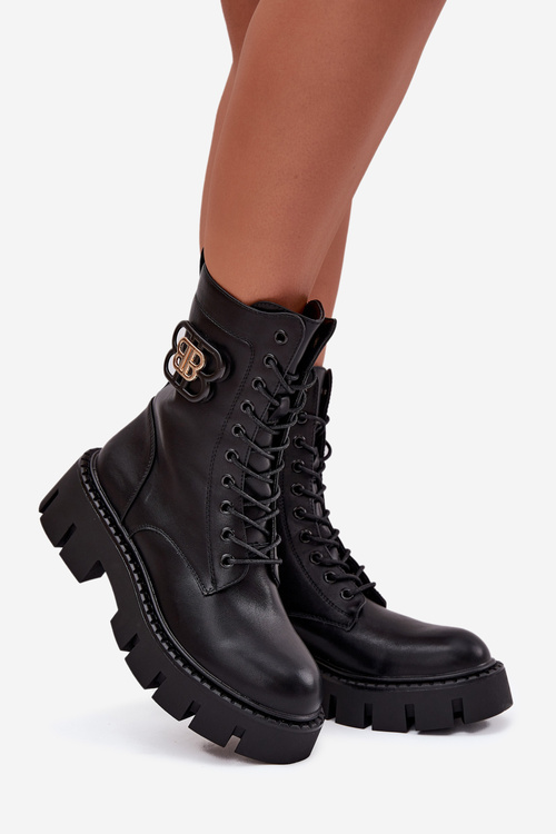 Ocieplane Botki Wokrery Damskie Z Ozdobą Czarne Melisse