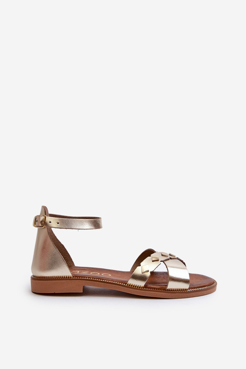 Zazoo 40378 Płaskie Skórzane Sandały Damskie Złote