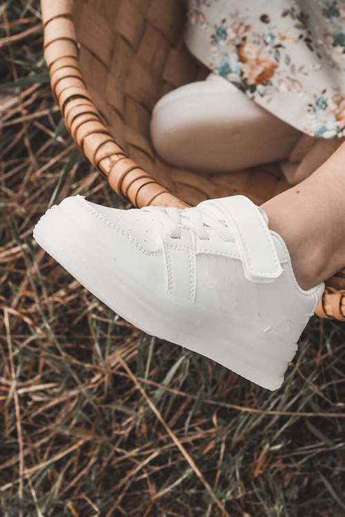 Dziecięce Skórzane Buty Sportowe Na Rzep Białe Angel