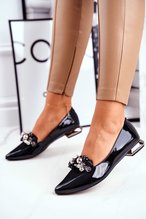 Baleriny Damskie Laura Messi Skórzane Czarne 2157