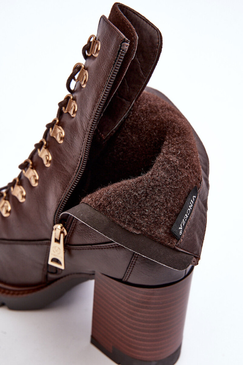 Masywne Sznurowane Botki Na Słupku Brązowe Lathia