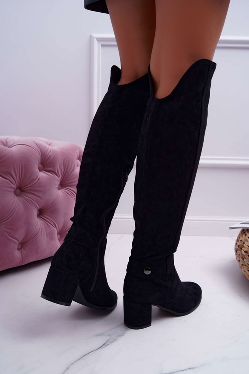 Kozaki Damskie Na Słupku Zamszowe Czarne Torgos