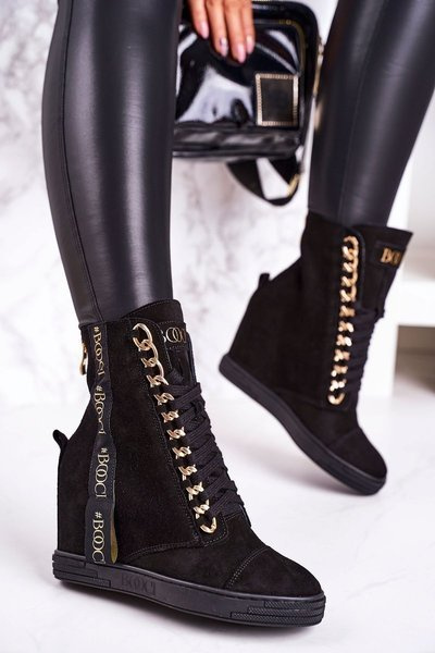 Damskie Zamszowe Sneakersy Z Tasiemką BOOCI 2222/543/z Czarne