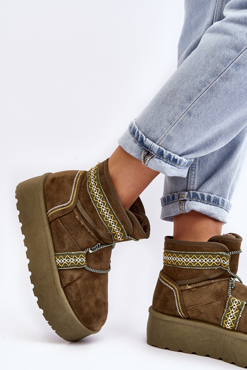 Damskie Śniegowce Na Grubej Podeszwie Z Wiązaniem Zielone Milson