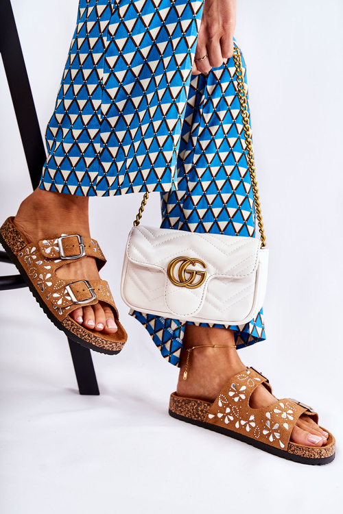 Zamszowe Klapki Z Dżetami Brązowe Dalvio