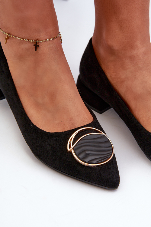 Czółenka Na Niskim Obcasie Z Eko Zamszu S.Barski KV27-037 Czarne