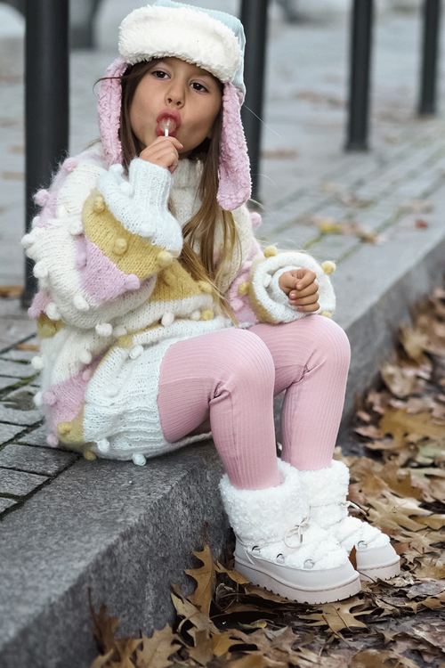 Ciepłe Botki Śniegowce Dziecięce Wiązane Beżowe Asija