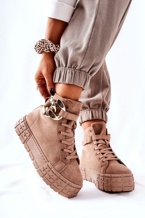 Wysokie Trampki Na Platformie Ciemnobeżowe Evenia