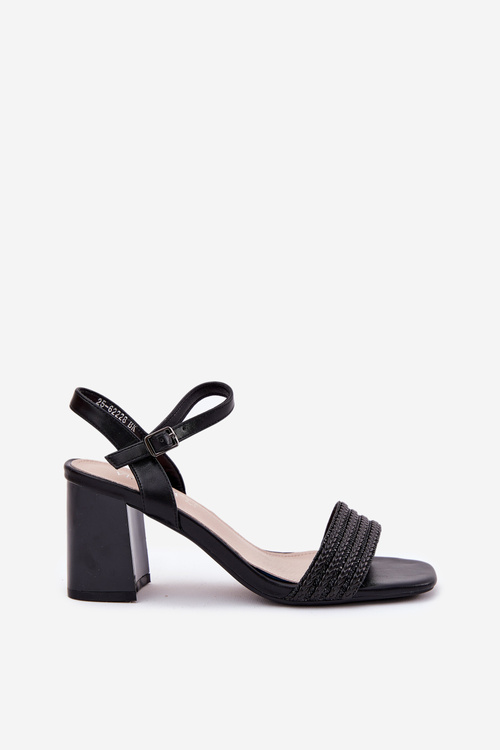 Sandały Damskie Na Słupku Z Cyrkoniami I Plecionką Vinceza 62228 Czarne