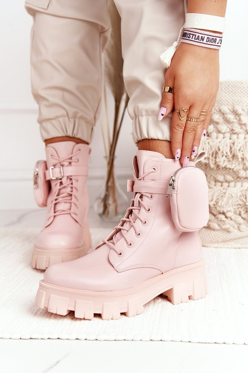 Botki Workery Na Platformie z Nerką Różowe Saturday