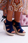 Sandały Damskie Na Koturnie Granatowe Yenga