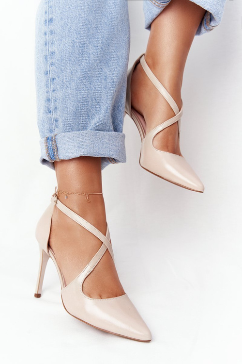 Eleganckie Skórzane Szpilki Visconi 7400 Beżowe