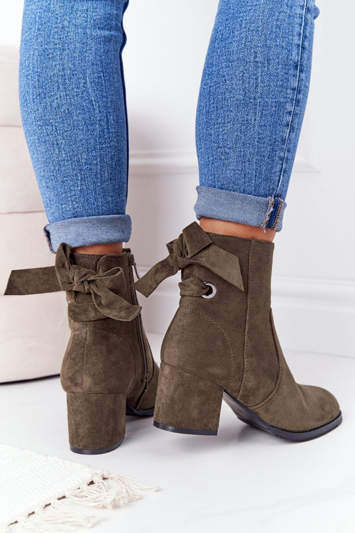 Damskie Ocieplane Botki Na Słupku Zielone Kayla