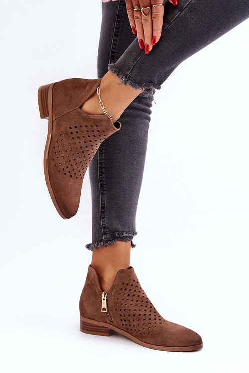 Niskie Botki Damskie Na Płaskim Obcasie Brązowe Janetris