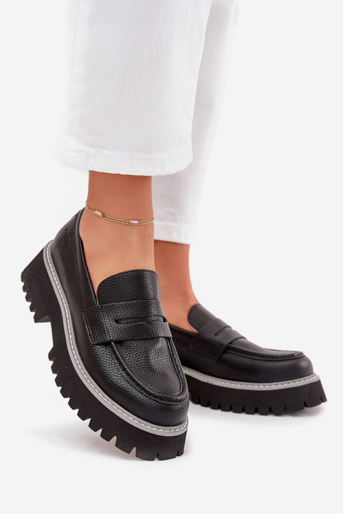 Mokasyny Damskie Na Platformie I Płaskim Obcasie Big Star NN274049 Czarne