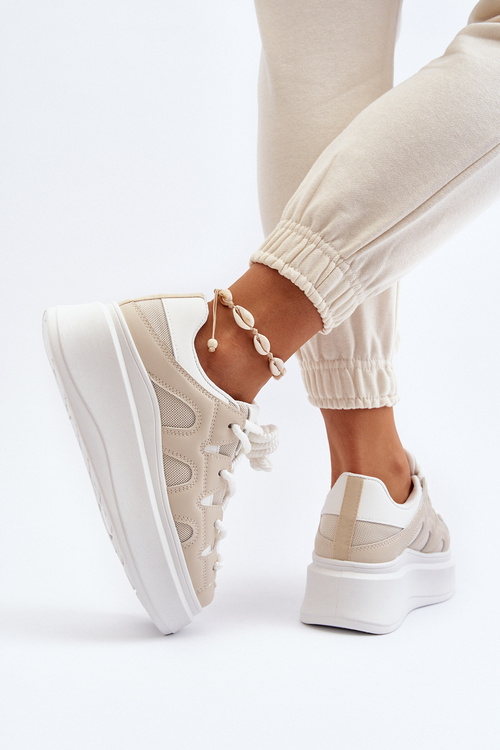 Damskie Sneakersy Z Grubym Sznurowaniem Beżowe Vinali