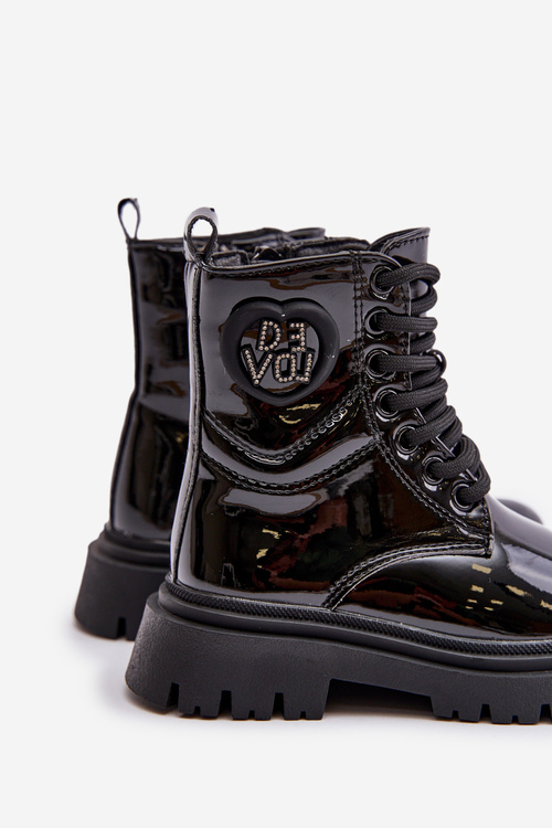 Lakierowane Botki Dziewczęce Ocieplane Futerkiem Na Zamek Czarne Evaliraea