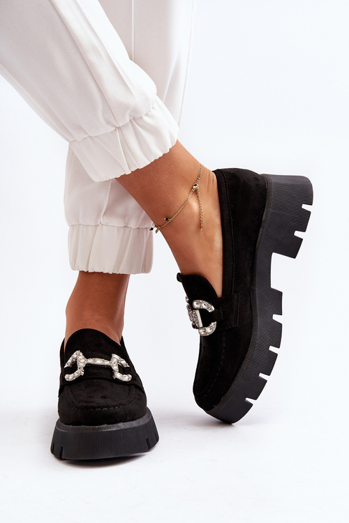 Damskie Mokasyny Z Ozdobą Czarne Ellise