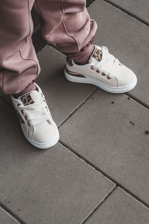 Skórzane Buty Sportowe Panterka Białe Trixie