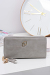 Damski Szary Duży Portfel z Frędzlem Brelok
