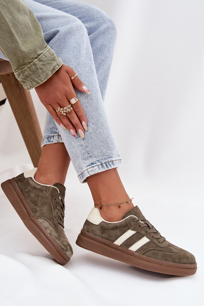 Sneakersy Damskie Zamszowe Na Platformie Ciemnozielone Sylviona