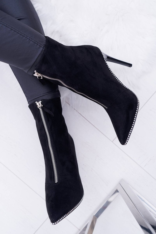 Damskie Botki Na Obcasie Lu Boo Dwa Suwaki Zamszowe Czarne Suzy