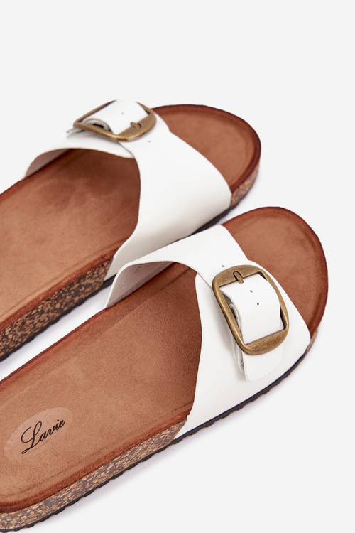 Klapki Damskie Na Korkowej Platformie Z Klamrą Białe Vianara