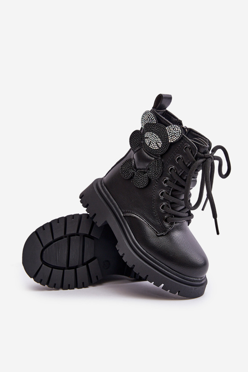 Ocieplane Botki Dziewczęce Z Misiem Na Zamek Czarne Relobia