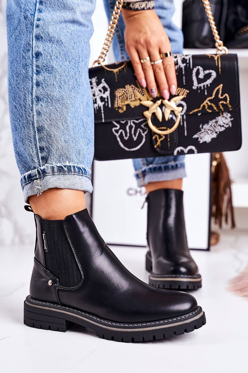 Damskie Ocieplane Sztyblety Botki Czarne Traveler